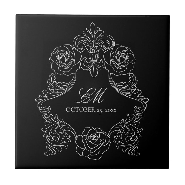 Keramik für Schwarze Viktorianische Monogramm-Logo Fliese (Vorderseite)