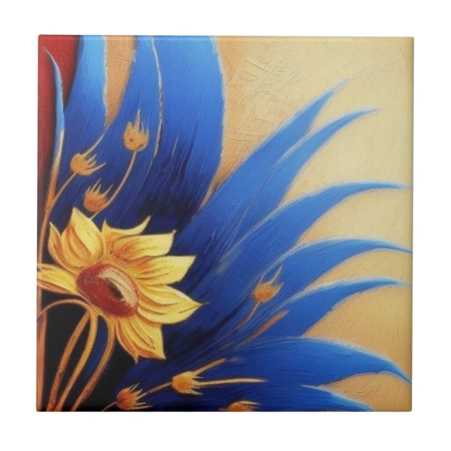 Keramik Gelb und Blau Fliese (Vorderseite)