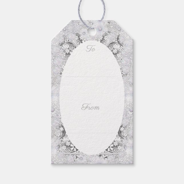 Keramik Grau & Schneeflocke Geschenkanhänger (Vorderseite)