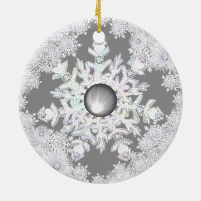 Keramik Grau & Schneeflocke Keramik Ornament (Hinten)