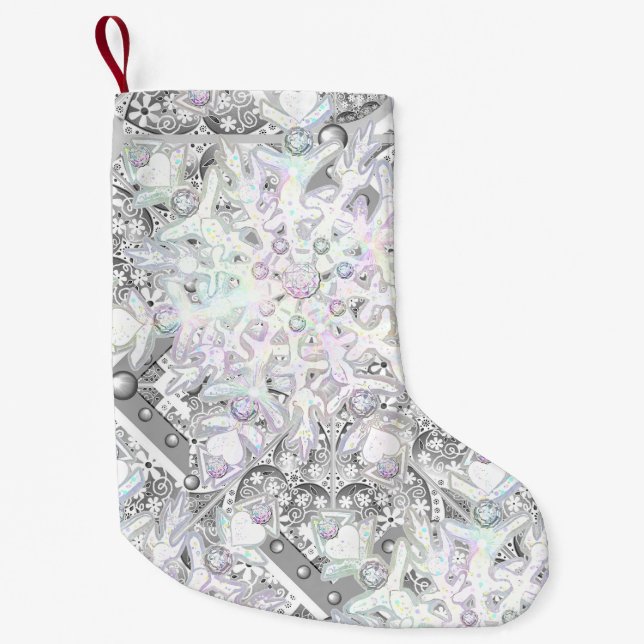 Keramik Grau & Schneeflocke Kleiner Weihnachtsstrumpf (Vorderseite)