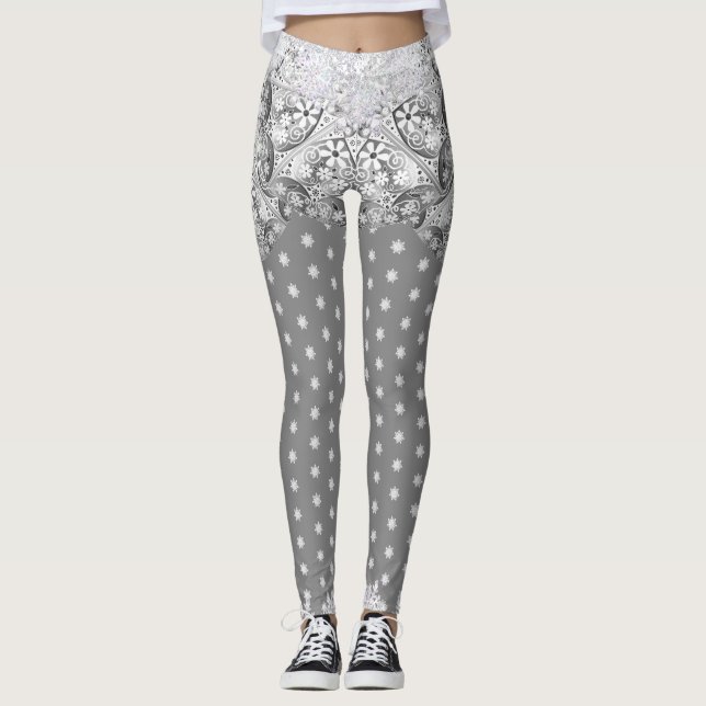 Keramik Grau & Schneeflocke Leggings (Vorderseite)