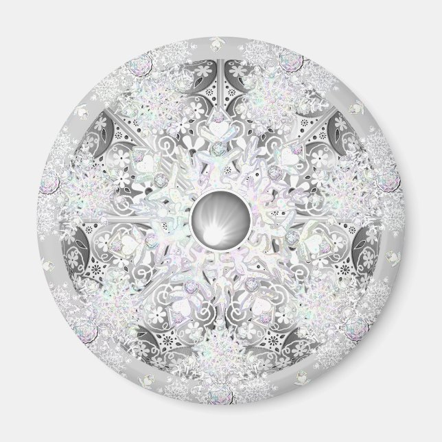 Keramik Grau & Schneeflocke Magnet (Vorne)
