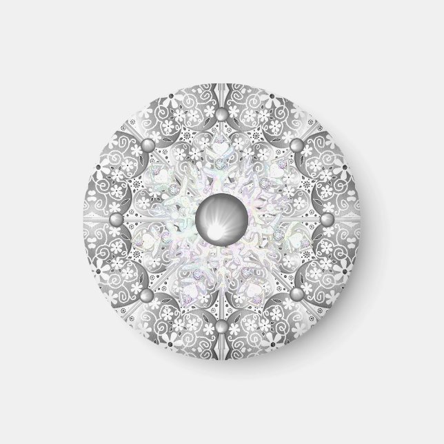 Keramik Grau & Schneeflocke Magnet (Vorne)