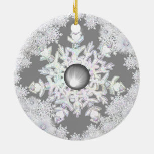 Keramik Grau & Schneeflocke Ornament