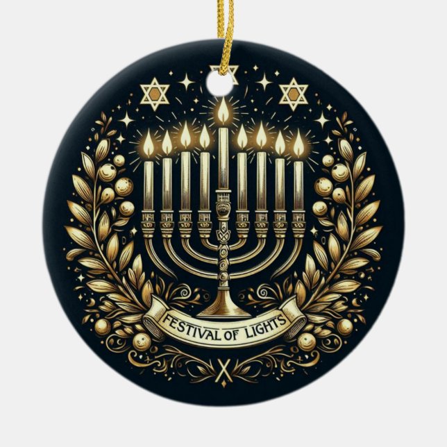 Keramik Hanukkah Festival Moon and Stars Ornament (Vorne)