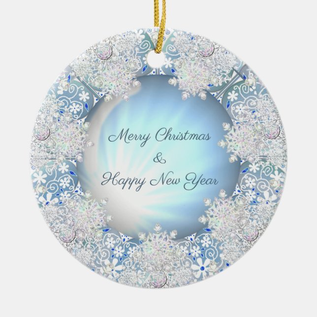 Keramik Himmel blau und Schneeflocke Keramik Ornament (Vorne)