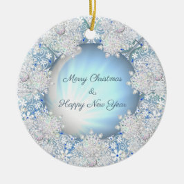 Keramik Himmel blau und Schneeflocke Ornament