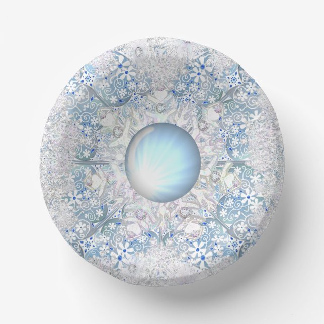 Keramik Himmel blau und Schneeflocke Pappteller (Vorderseite)