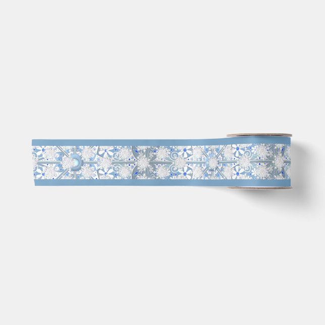 Keramik Himmel blau und Schneeflocke Satinband (Vorderseite)