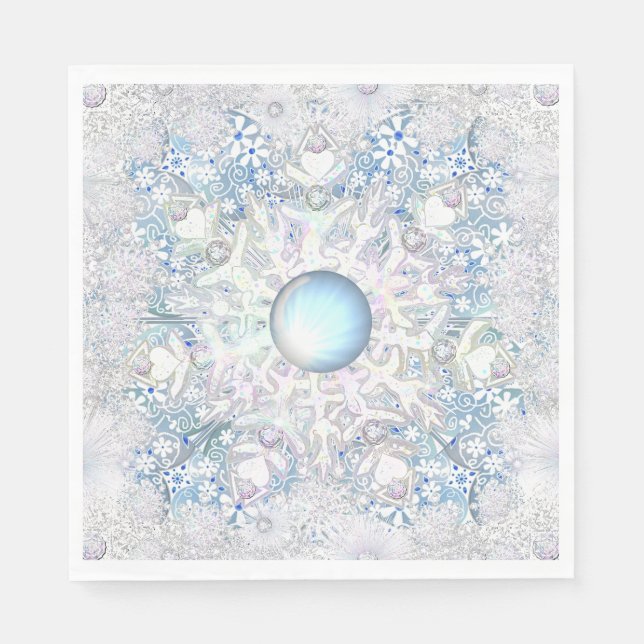 Keramik Himmel blau und Schneeflocke Serviette (Vorderseite)