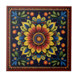 Keramik im mexikanischen Huichol-Stil Blume 11/12 Fliese