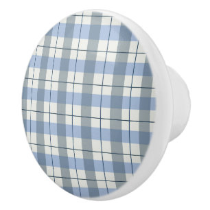 Keramik Kabinett Knob Blue Kariert Keramikknauf