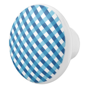Keramik Kabinett Knob Blue Kariert Keramikknauf