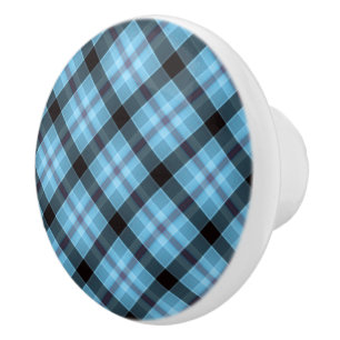 Keramik Kabinett Knob Blue Kariert Keramikknauf