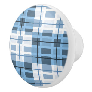 Keramik Kabinett Knob Blue Kariert Keramikknauf