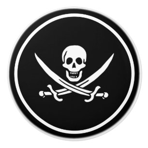 Keramik Kabinett Knob Pirate Skull & Blades Keramikknauf
