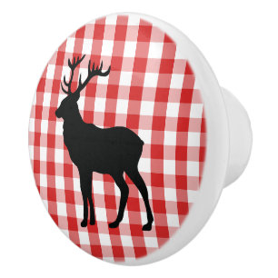 Keramik Kabinett Knob Red Kariert & Elk Keramikknauf