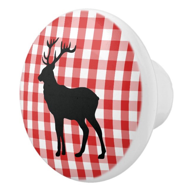 Keramik Kabinett Knob Red Kariert & Elk Keramikknauf (Rechts)