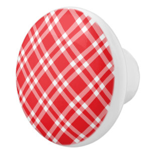 Keramik Kabinett Knob Red Kariert Keramikknauf