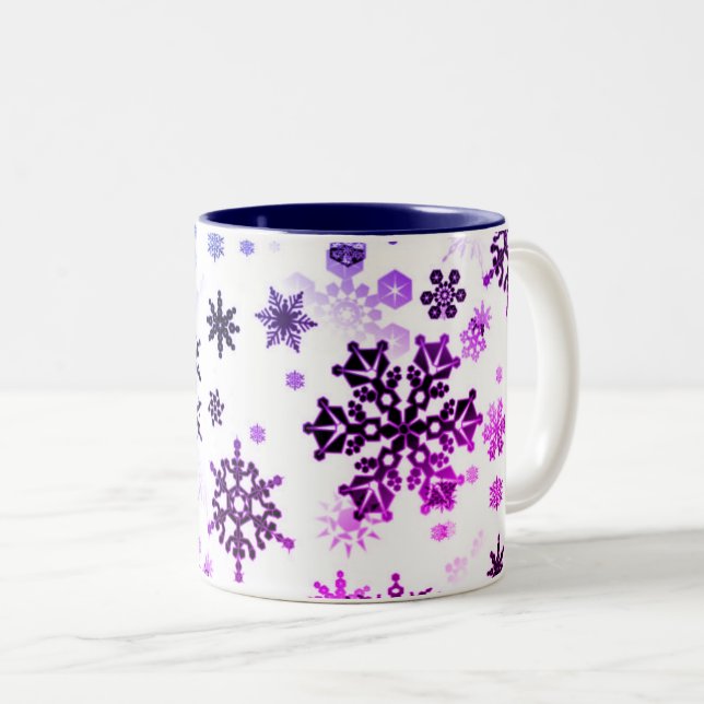 Keramik Kaffee Tasse Lila Schneeflocken (VorderseiteRechts)