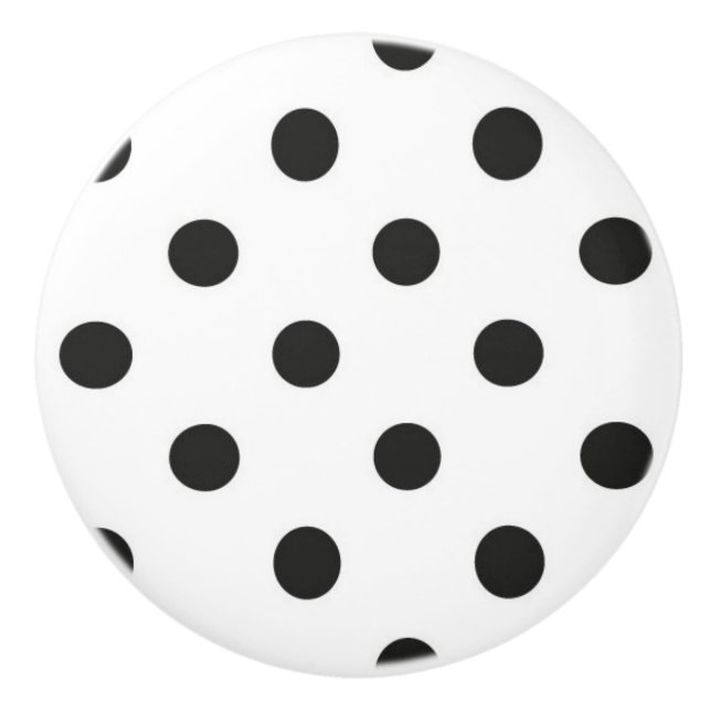 Keramik Knob - Weiß mit schwarzen Polka-Punkten Keramikknauf (Vorderseite)