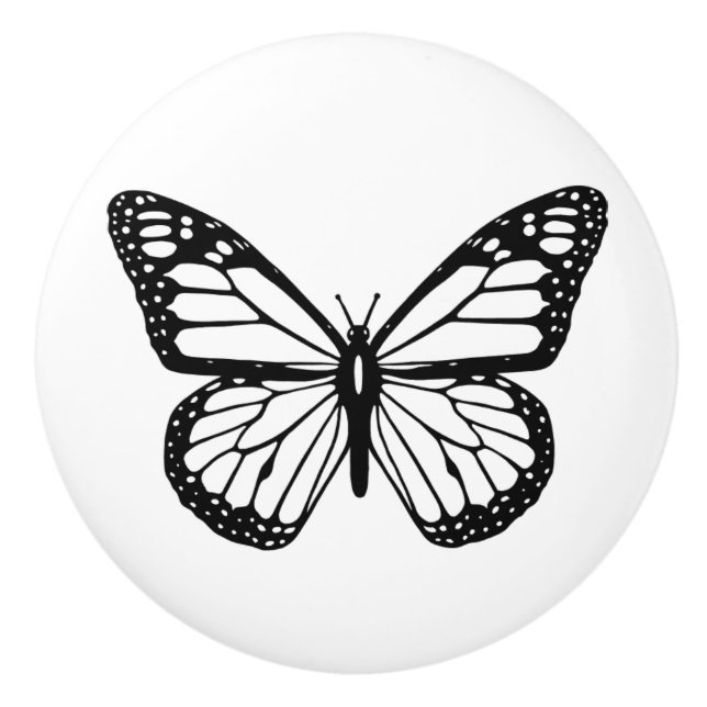 Keramik Knoblauch - Schwarz-Weiß-Schmetterling Keramikknauf (Vorderseite)