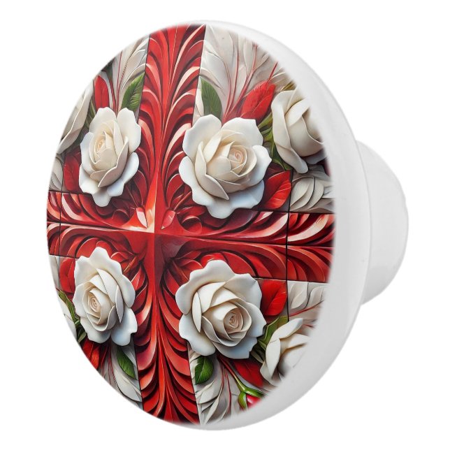 Keramik Knopf ziehen mit englischen Rose Keramikknauf (Rechts)
