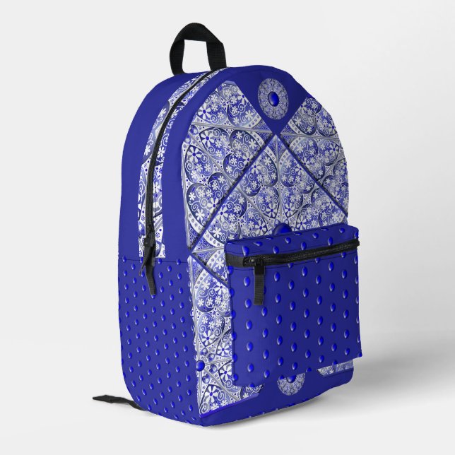 Keramik Lace Blue of Greece Bedruckter Rucksack (Rückseitige Ecke links)