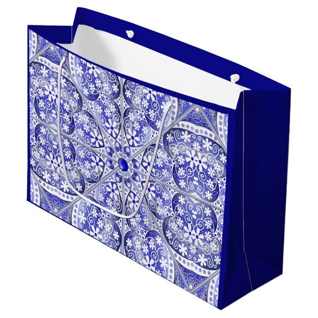 Keramik lace Blue of Greece Große Geschenktüte (Vorderseite Schrägansicht)