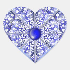 Keramik Lace Blue of Greece Herz-Aufkleber