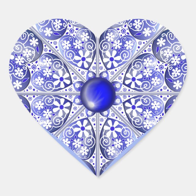 Keramik Lace Blue of Greece Herz-Aufkleber (Vorderseite)