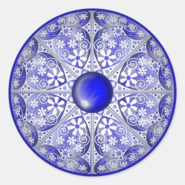 Keramik Lace Blue of Greece Runder Aufkleber (Vorderseite)