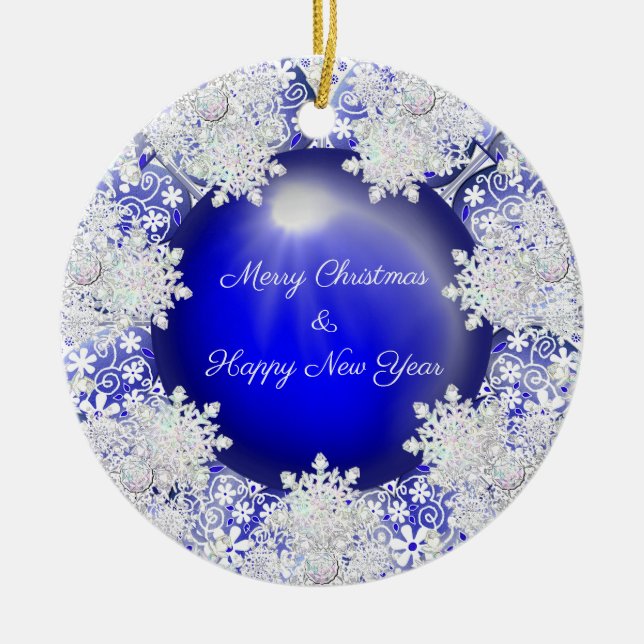 Keramik Lace Blue of Greece & Snowflake Keramik Ornament (Vorne)