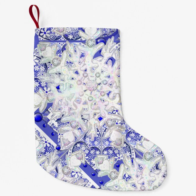 Keramik Lace Blue of Greece & Snowflake Kleiner Weihnachtsstrumpf (Vorderseite)
