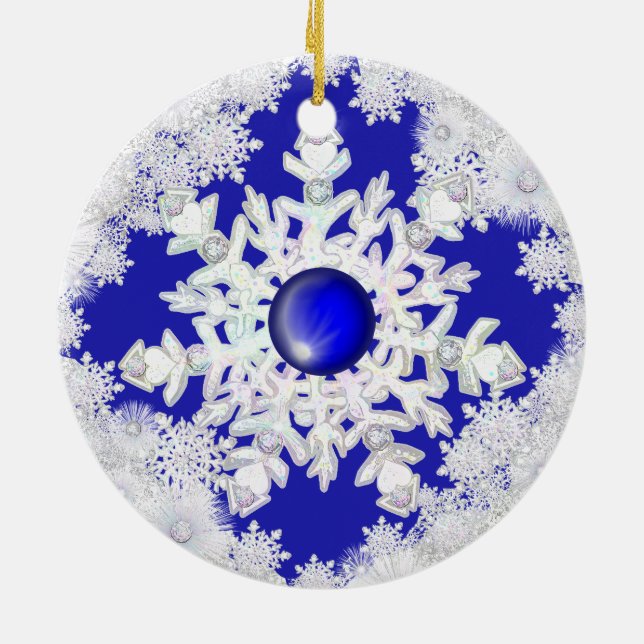 Keramik Lace Blue of Greece & Snowflake Ornament (Hinten)