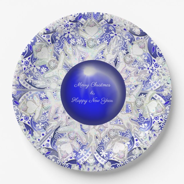 Keramik Lace Blue of Greece & Snowflake Pappteller (Vorderseite)