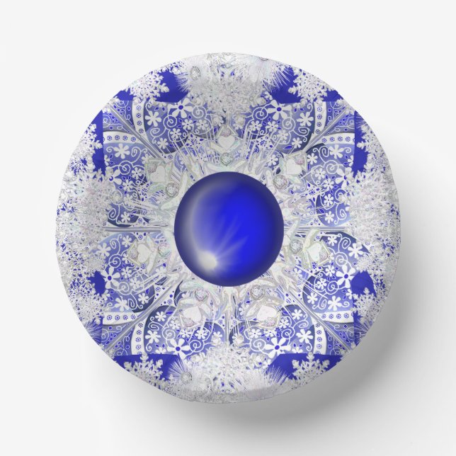 Keramik Lace Blue of Greece & Snowflake Pappteller (Vorderseite)