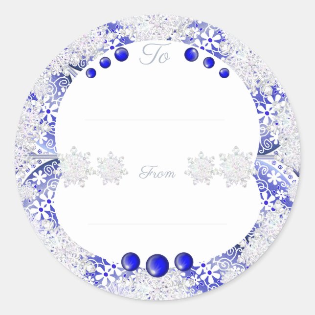 Keramik Lace Blue of Greece & Snowflake Runder Aufkleber (Vorderseite)