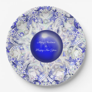 Keramik Lace Blue of Greece & Snowflakes Pappteller