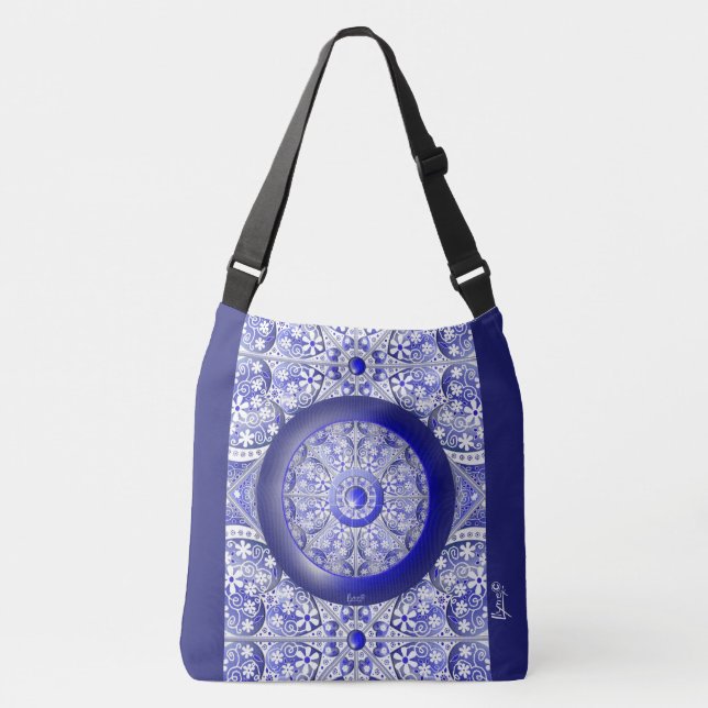 Keramik Lace Blue of Greece Tragetaschen Mit Langen Trägern (Vorderseite)
