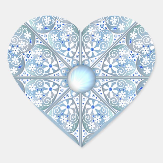 Keramik Lace Light Blue Herz-Aufkleber (Vorderseite)