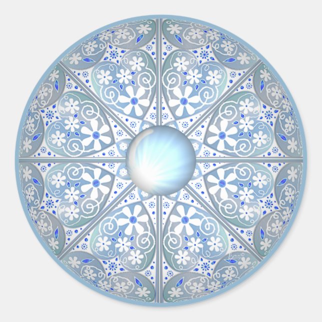 Keramik Lace Light Blue Runder Aufkleber (Vorderseite)