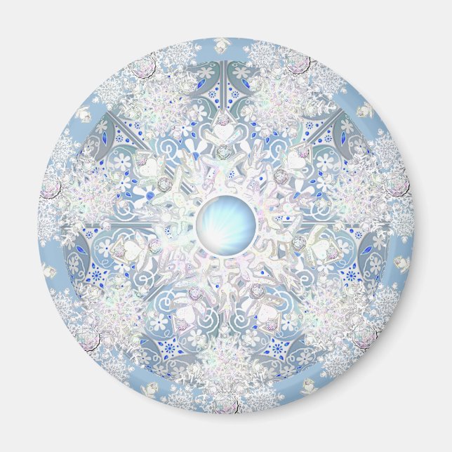 Keramik Lace Light Blue & Snowflake Magnet (Vorne)