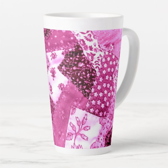 Keramik Latte Cup Tasse Blumengeflecht Rosa Weiß (Rechte Ecke)