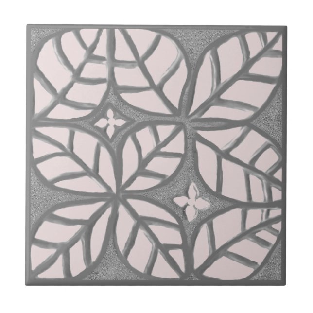 Keramik, leichte Rose und Graublattmuster Fliese (Vorderseite)