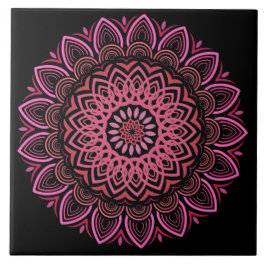Keramik Mandala, rosa und korallenfarben Fliese