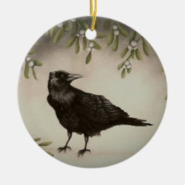 Keramik Mistletoe und Crow Ornament