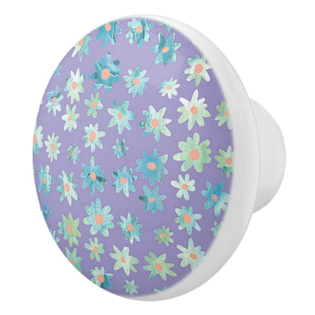 Keramik mit blauem und grünem Daisy Keramikknauf (Rechts)