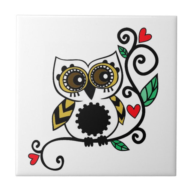 Keramik mit Eulendesign Fliese (Vorderseite)